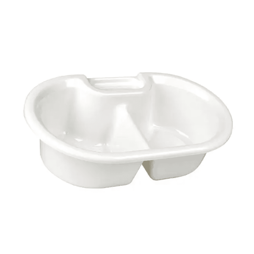 A bacia de lavagem com suporte para sabão da Servoprax GmbH com as dimensões de 40 x 25 x 11 cm é uma bacia dupla branca de plástico com uma pega central, ideal para lavar ou organizar com o conforto adicional de um suporte para sabão.