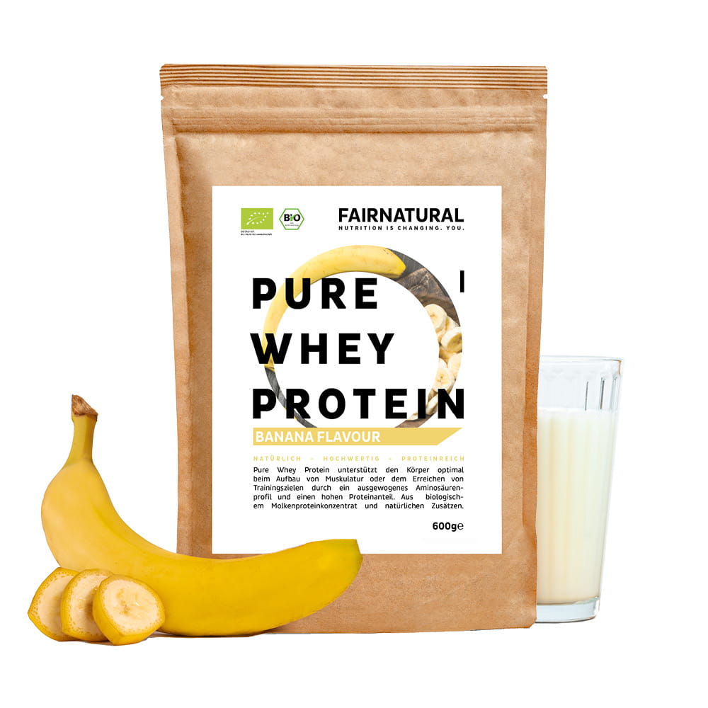 Whey protein orgânico em pó de banana