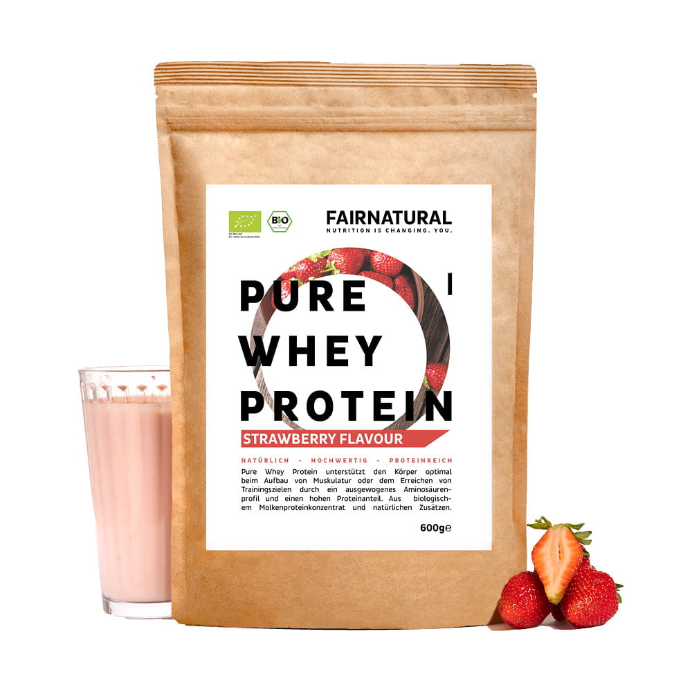 Whey protein orgânico em pó de morango