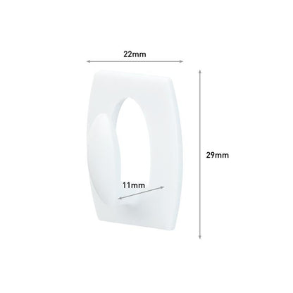 O Command™ Mini-Haken, 17006 da 3M Deutschland GmbH, é um gancho retangular branco (22x29mm) com bordas arredondadas e um oval interno de 11mm. Setas mostram as dimensões. Ideal para pendurar sem furar e removível sem deixar resíduos.