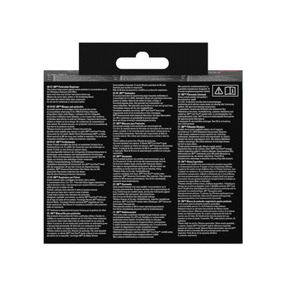 A parte de trás da máscara de partículas 3M™ Cool Flow™ 8812, FFP1, com válvula (conjunto de 3) da 3M Deutschland GmbH mostra instruções multilíngues e avisos em branco sobre preto, com dois símbolos no canto superior direito.