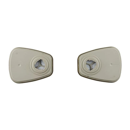 Dois cartuchos de filtro 3M™ 6059 ABEK1 idênticos (1 par/pacote, 3M Deutschland GmbH) com aberturas circulares centrais estão lado a lado sobre um fundo branco, adequados para máscaras de proteção respiratória.