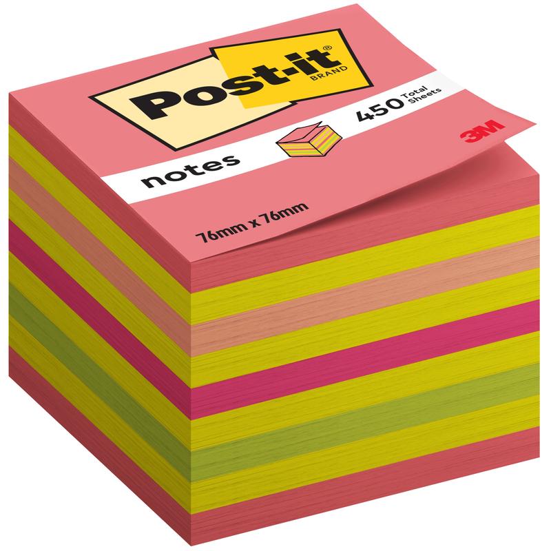 Uma pilha de blocos de notas Post-it® da 3M Deutschland GmbH, 76 x 76 mm, 450 folhas por bloco, 100% certificado PEFC.