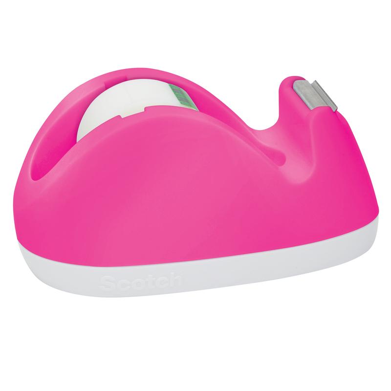 O dispensador de fita adesiva em forma de coelho 3M Deutschland GmbH Scotch™ C29 em rosa segura uma fita adesiva invisível Scotch® Magic™ de 19 mm × 8,89 m e possui um cortador de metal, além de um design ergonomicamente curvado para fácil manuseio.