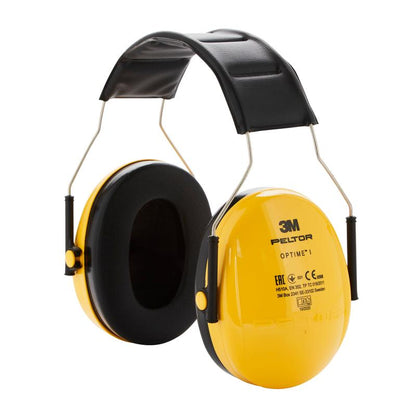 O protetor auricular 3M™ PELTOR™ Optime™ I H510A em amarelo oferece um SNR de 27 dB e possui uma faixa de cabeça acolchoada com suportes de metal. 1 peça por embalagem. Marca: 3M Deutschland GmbH.