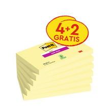 Post-it® Super Sticky Notes, amarelo, 76 mm x 127 mm, promoção, 90 folhas/bloco, 4 blocos + 2 grátis/pacote, 100% PEFC, SGSCH-PEFC-COC-110078 | Pacote (6 peças)