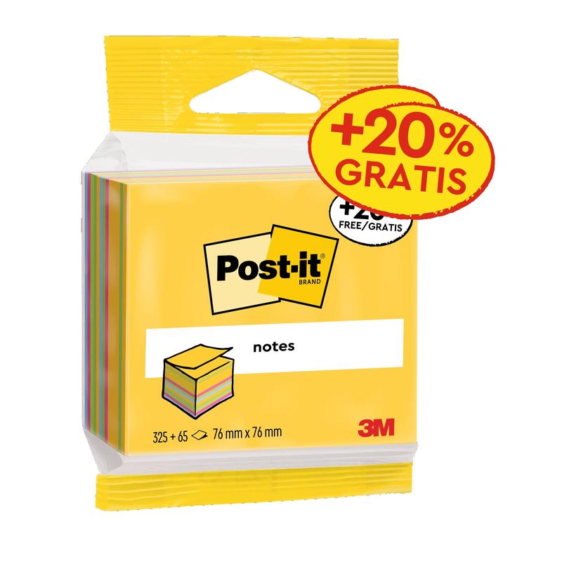Cubos de notas Post-it®, Ultra Colors, 76 mm x 76 mm, promoção 20% gratuita, 390 folhas/bloco, 1 bloco/pacote, 100% PEFC, SGSCH-PEFC-COC-110078 | Pacote (1 conjunto)