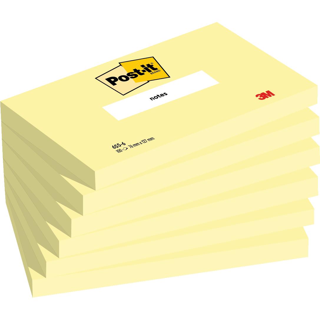 Notas Post-it®, amarelo canário, 76 mm x 127 mm, 100 folhas/bloco, 6 blocos/pacote, 100% PEFC, SGSCH-PEFC-COC-110078 | Pacote (6 peças)