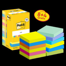 Notas Post-it®, coleção energética, 76 mm x 76 mm, promoção, 90 folhas/bloco, 8 blocos + 4 grátis/pacote, embalagem de papelão, 100% PEFC, SGSCH-PEFC-COC-110078 | Pacote (12 peças)