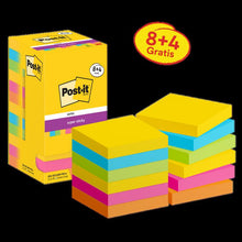 Post-it® Super Sticky Notes, Coleção Carnival, 76mm x 76mm, Promoção, 90 Folhas/Bloco, 8 Blocos + 4 Grátis/Pacote, Embalagem de Cartão, 100% PEFC, SGSCH-PEFC-COC-110078 | Pacote (12 peças)