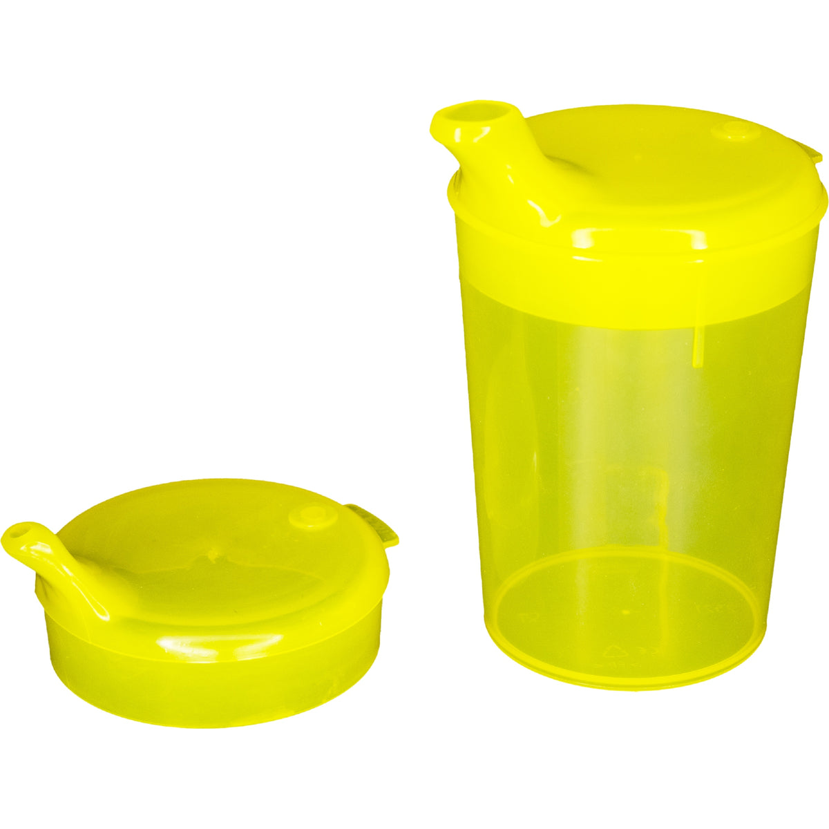 Conjunto de copinhos NITRAS, polipropileno, amarelo, 3 peças, 1 copo capacidade 250 ml, 1 abertura tampa 12x10 mm, 1 abertura tampa 4x4 mm, caixa de 50 conjuntos | Caixa (1 pacote)