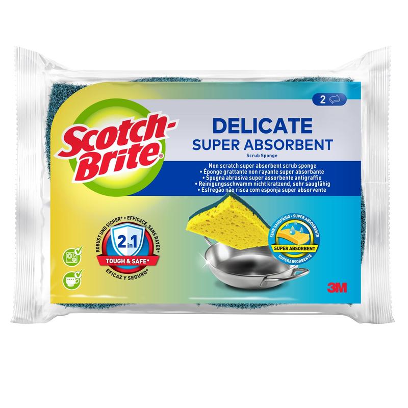 Esponja de limpeza de fibra natural delicada e antirriscos Scotch-Brite®, pacote com 10 - esponja altamente absorvente ideal para tarefas de limpeza diárias | Caixa de papelão (1 peça)
