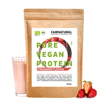 Proteína vegana orgânica em pó de morango sem soja