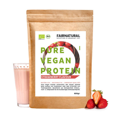 Proteína vegana orgânica em pó de morango sem soja